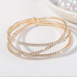 NEW NORDSTROM REVOLVE Gold Double Crystal Studded Bracelet Bangle Cuff Jewelry